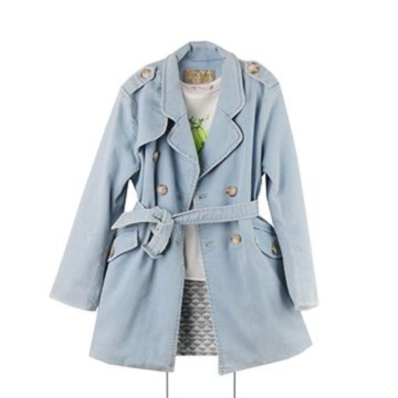 Bonpoint Other - BONPOINT Double Breasted Denim Trench Coat NEW with Tags Girsl Sz 6 Lightwash